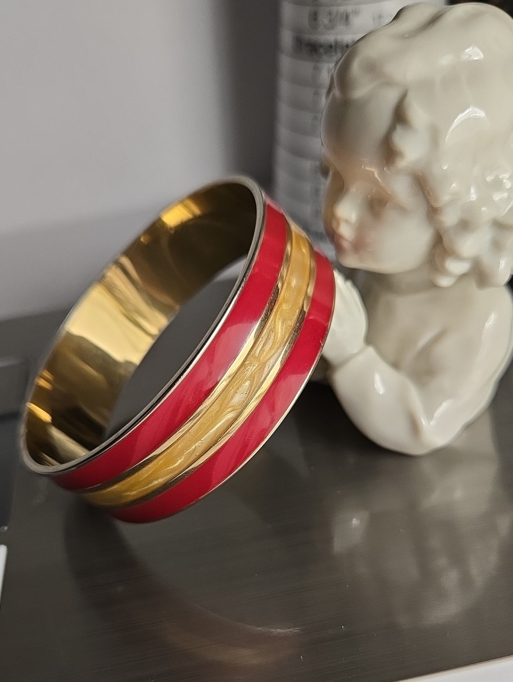 Monet Red and Gold Enamel Bangle Bracelet